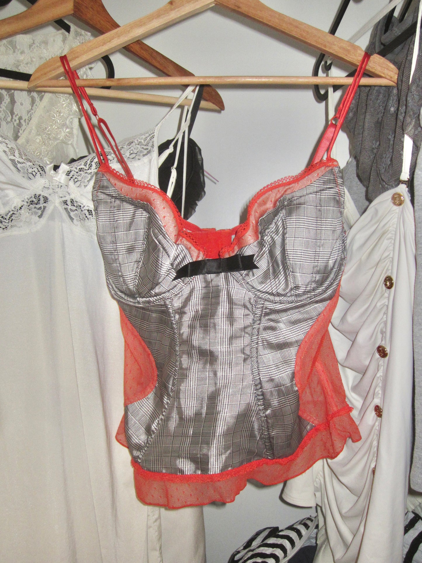 Red Lace Plaid Corset Top