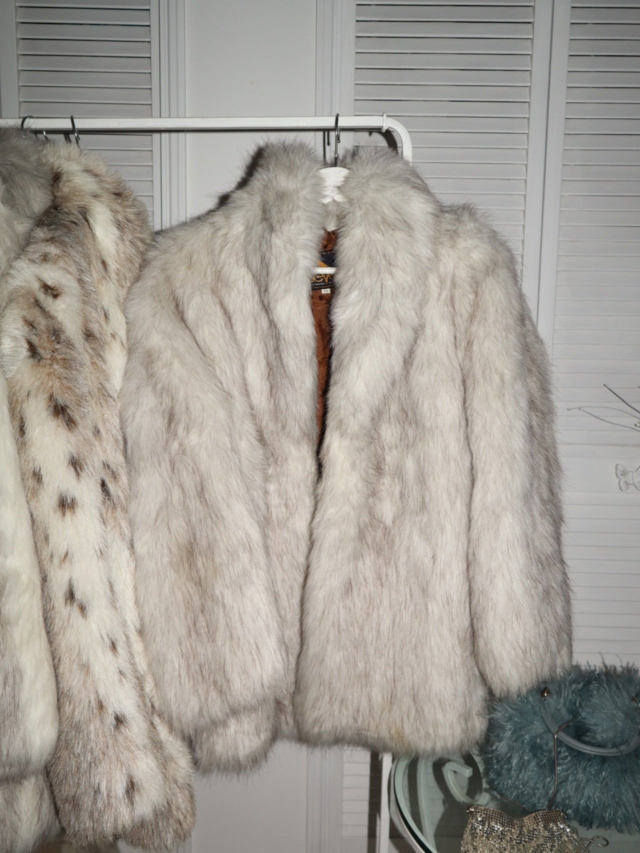 Luxurious fake white fox fur coat