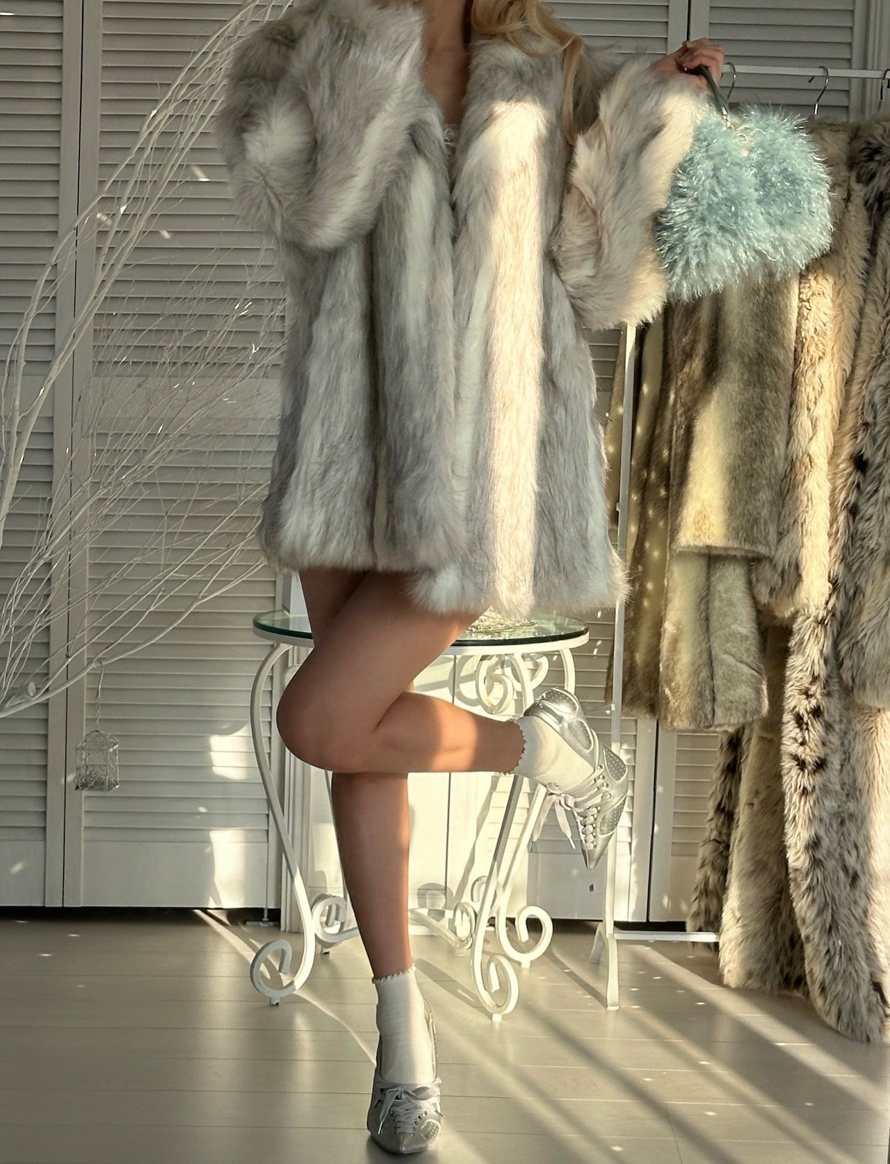 The EXCLUSIVE white faux fox fur coat