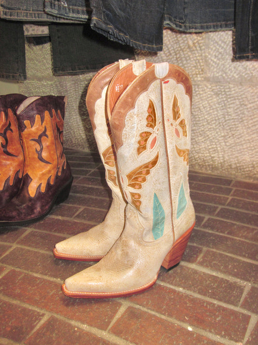 The leather cowboy boots