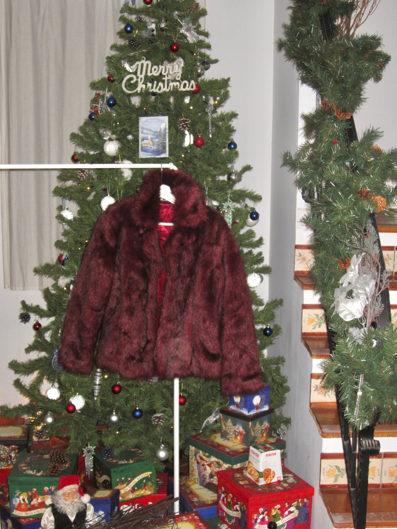 Vintage Crimson velvet faux fur jacket