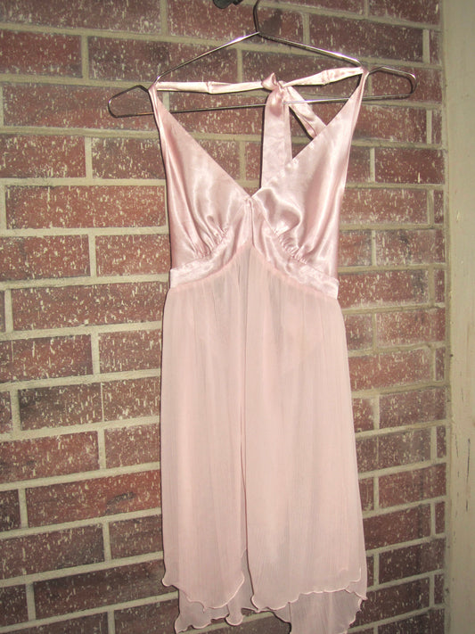 Vintage Pink Silk Babydoll Mesh Halter Top