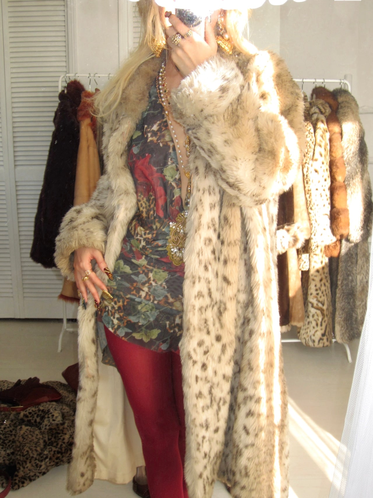 Light brown leopard faux fur coat
