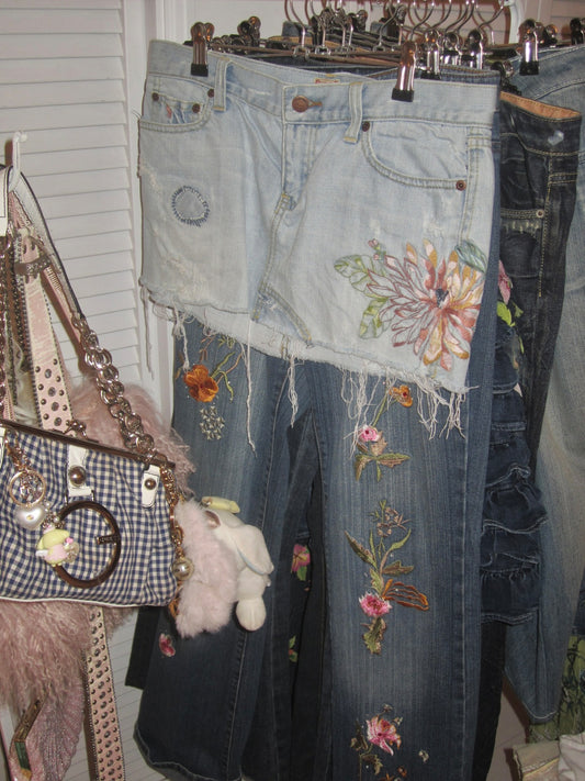 vintage Abercrombie embroidered denim skirt