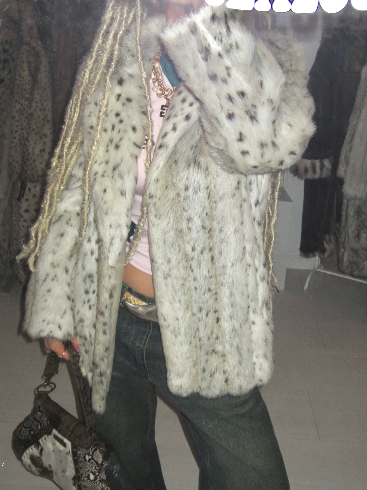 Vintage Snow leopard short faux fur coat
