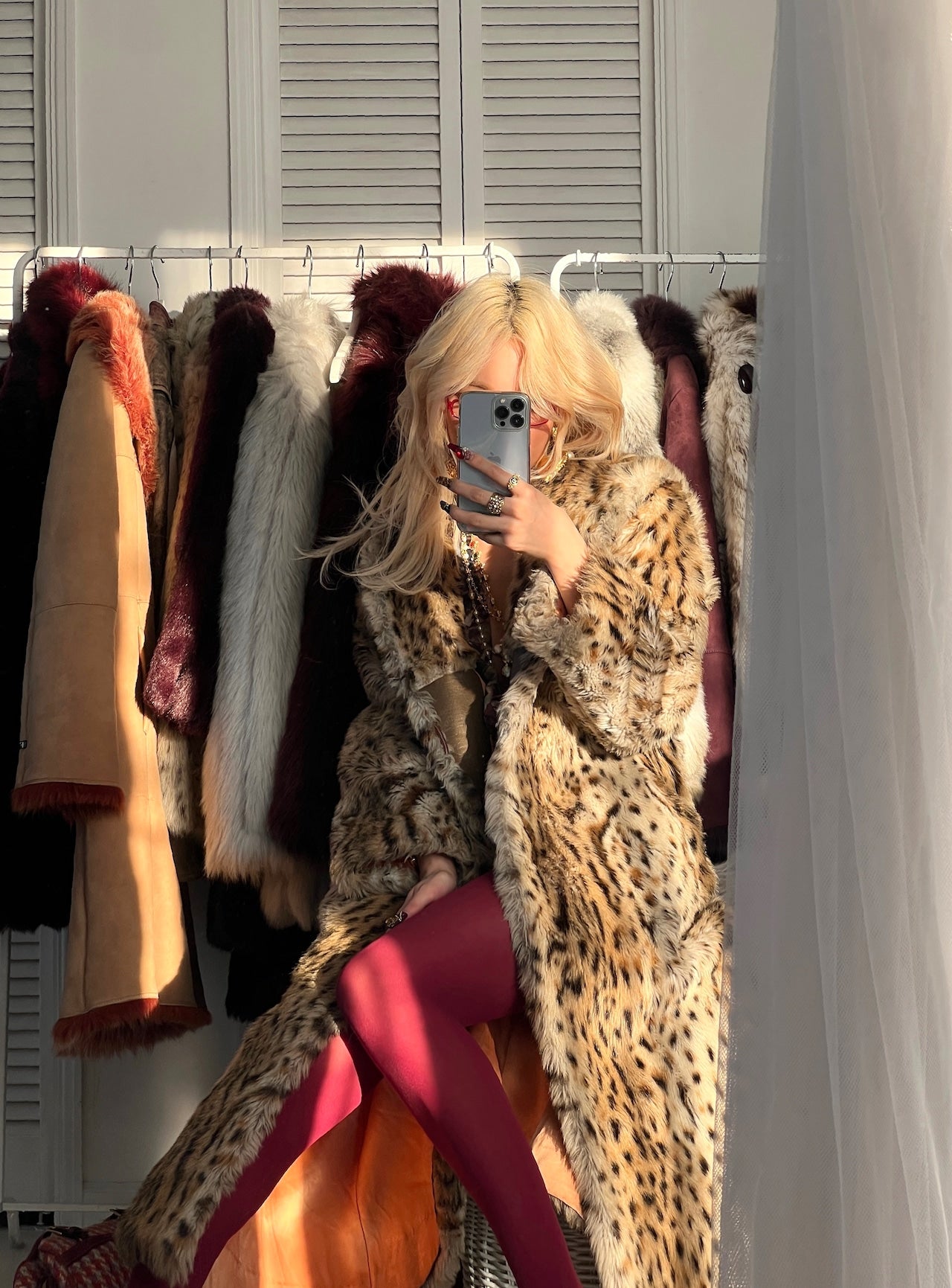 The wild cat vintage long faux fur coat