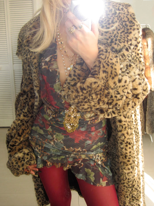 Velvet grow vintage faux fur coat