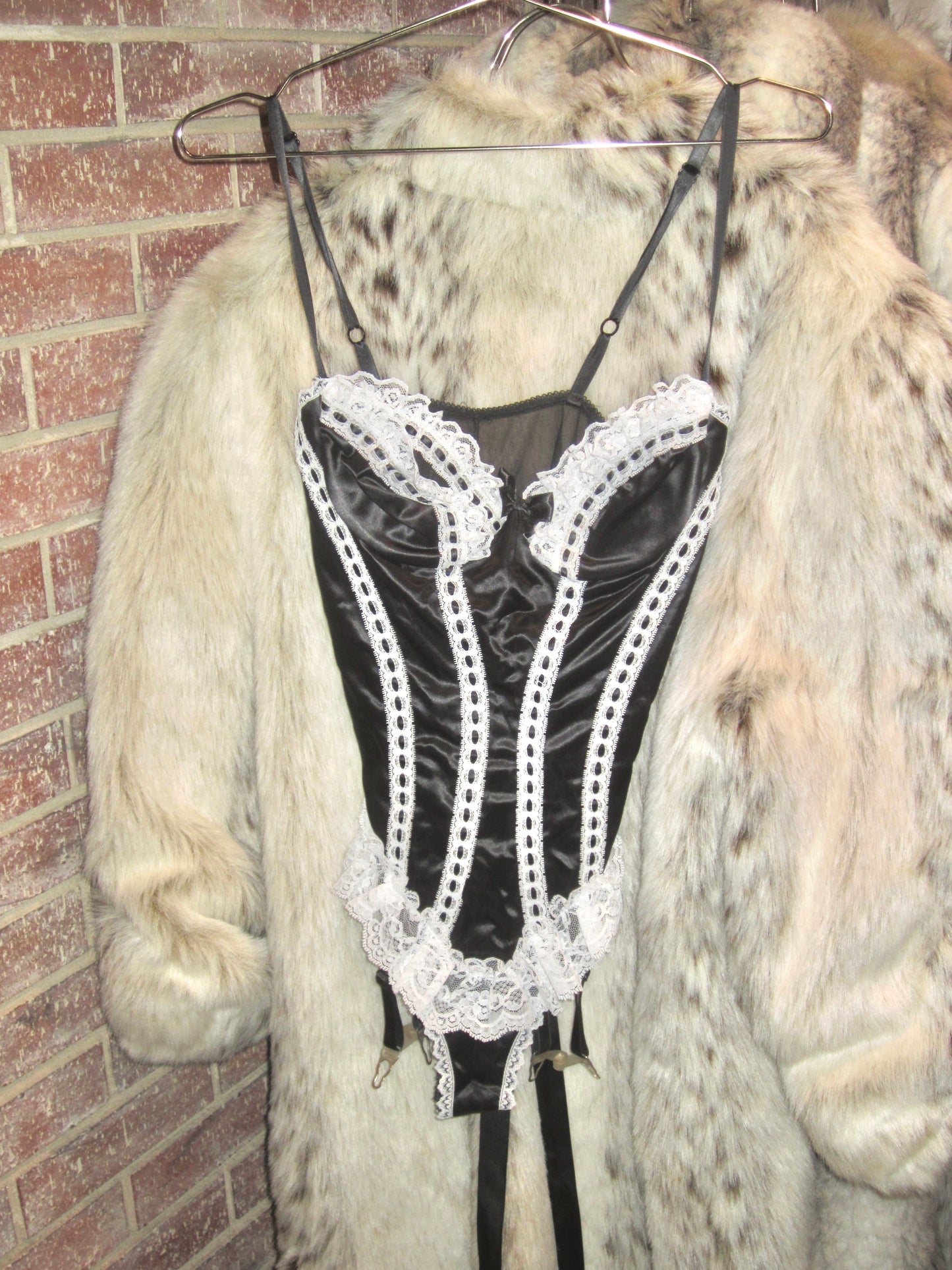 black and white fredrick's of hollywood corset bodysuit