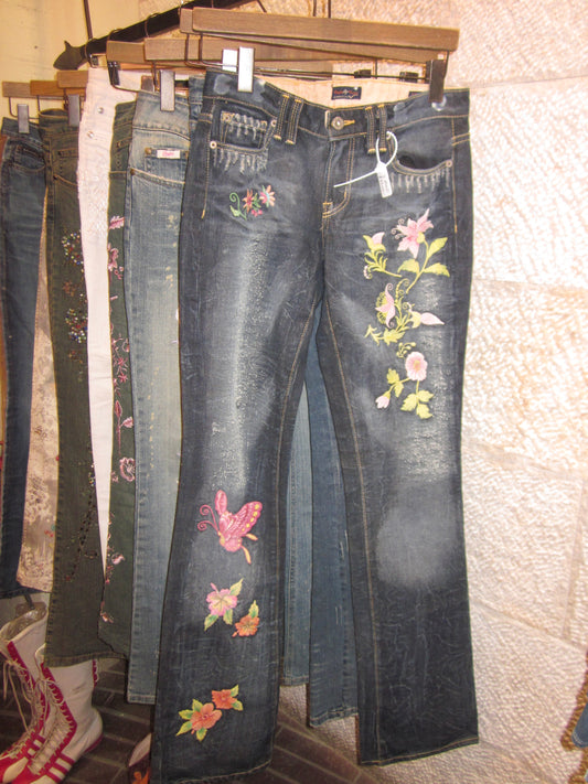 Y2K flower embroidered denim