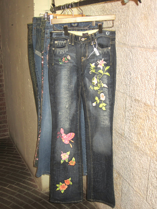 People for peace embroided floral jeans