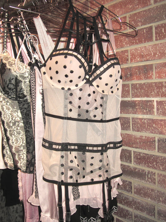 00s VS black polka dot bustier