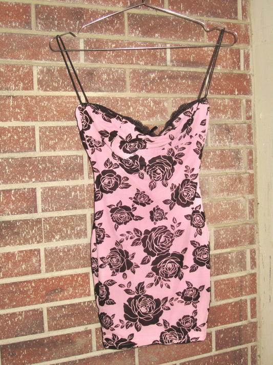 Pink floral goth rose mini dress