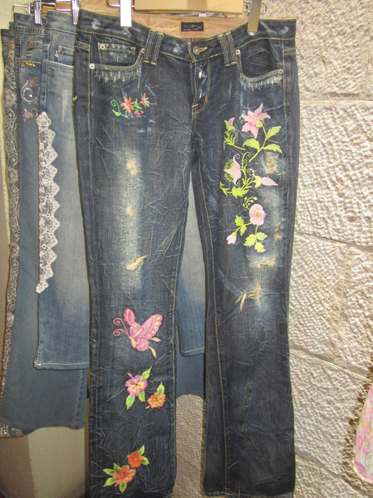 Y2K flower embroidered denim