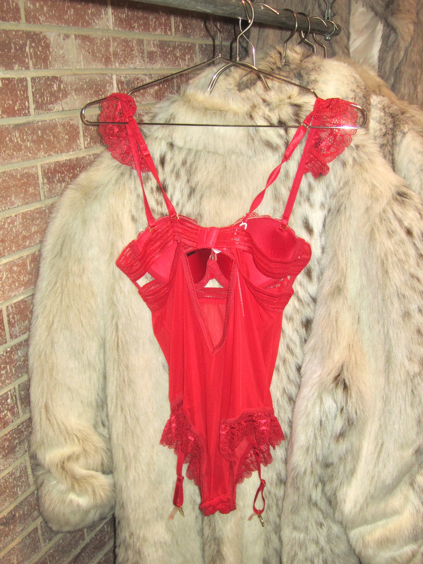 Frederick’s of Hollywood Red bodysuit with built in garters