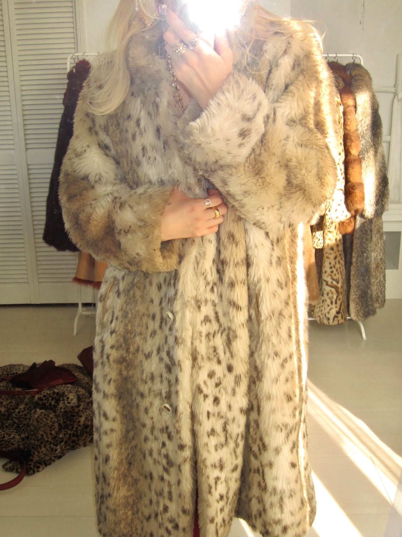 Light brown leopard faux fur coat