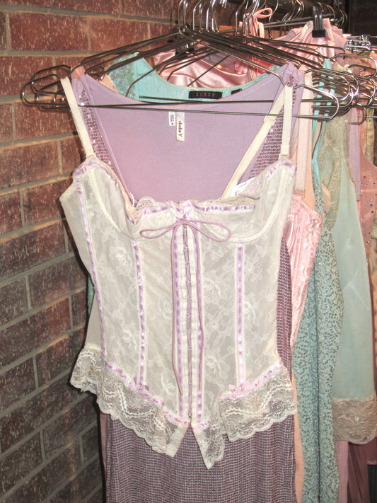 00s US Hollywood lavender lace backstage corset