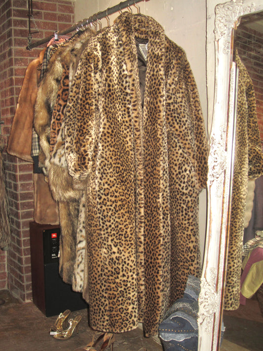 00s US vintage leopard rockstar long faux fur coat