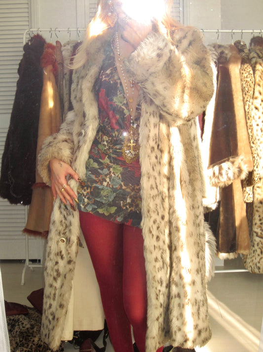 Light brown leopard faux fur coat