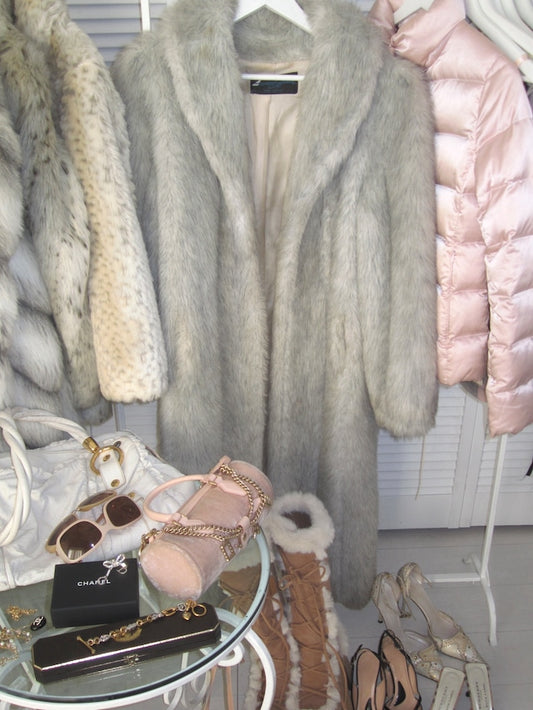 Vintage Silver cascade long faux fur coat
