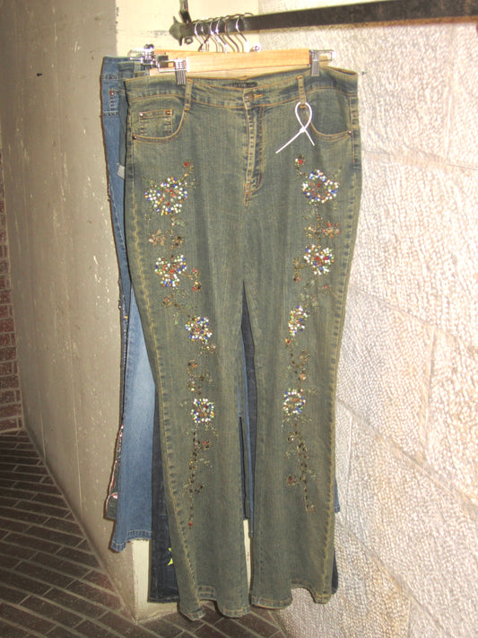 00s bohemian beaded wide denim