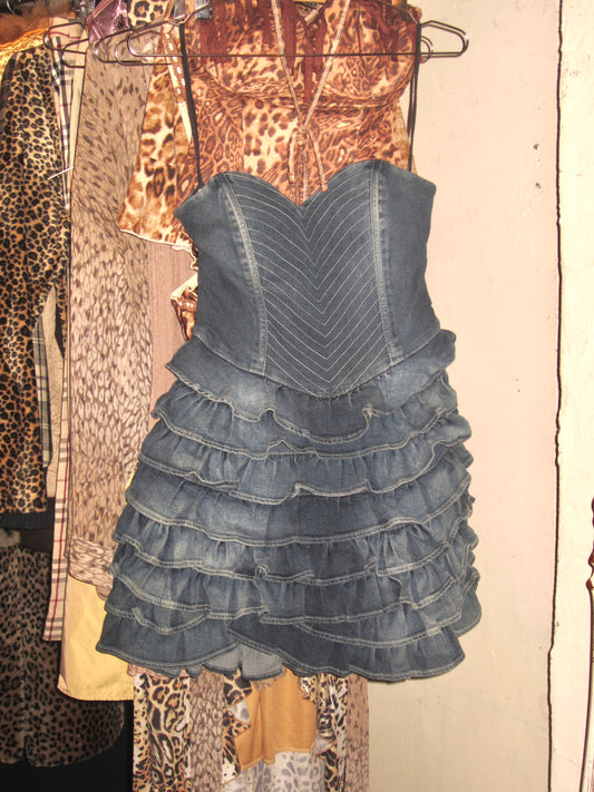 Y2K guess ruffle denim dress