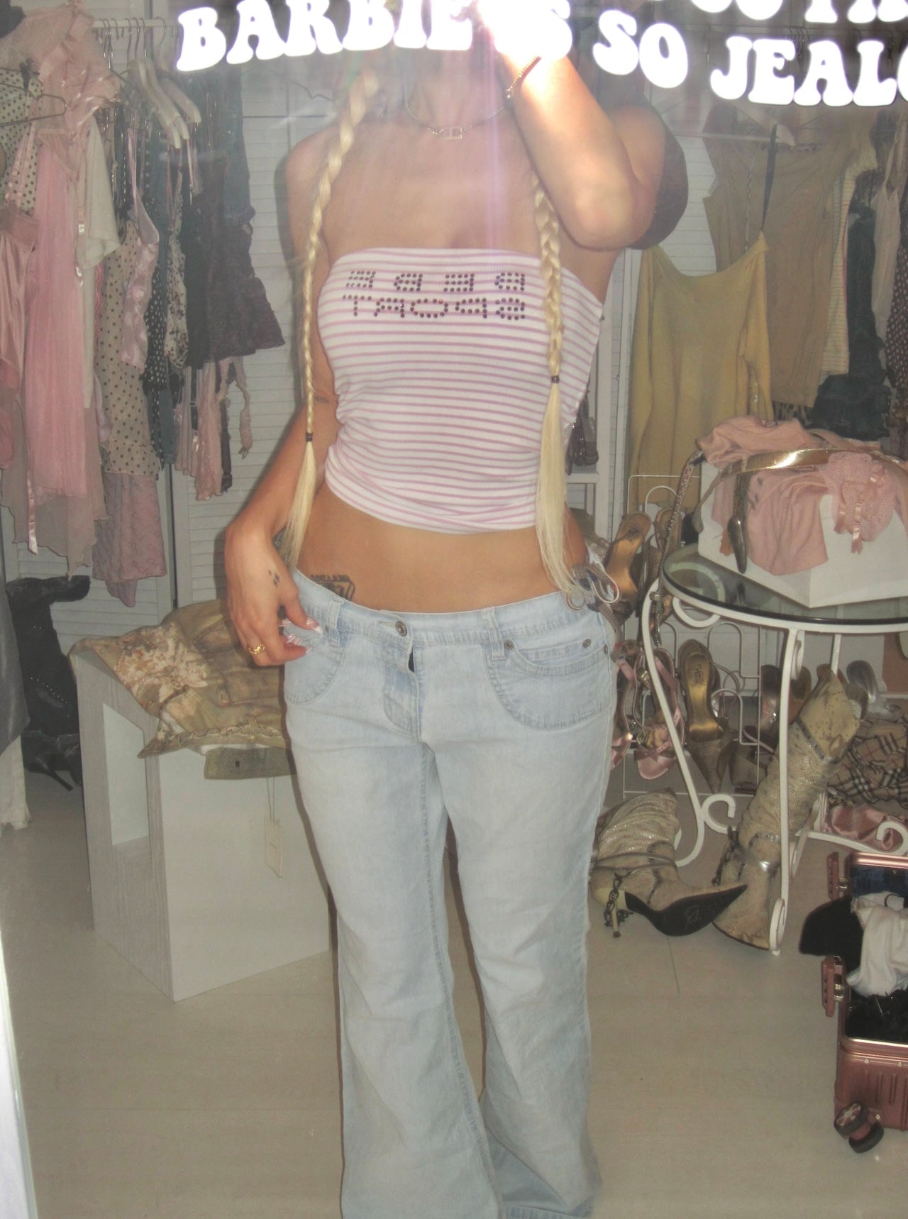 Y2K angels back wing low rise flare denim
