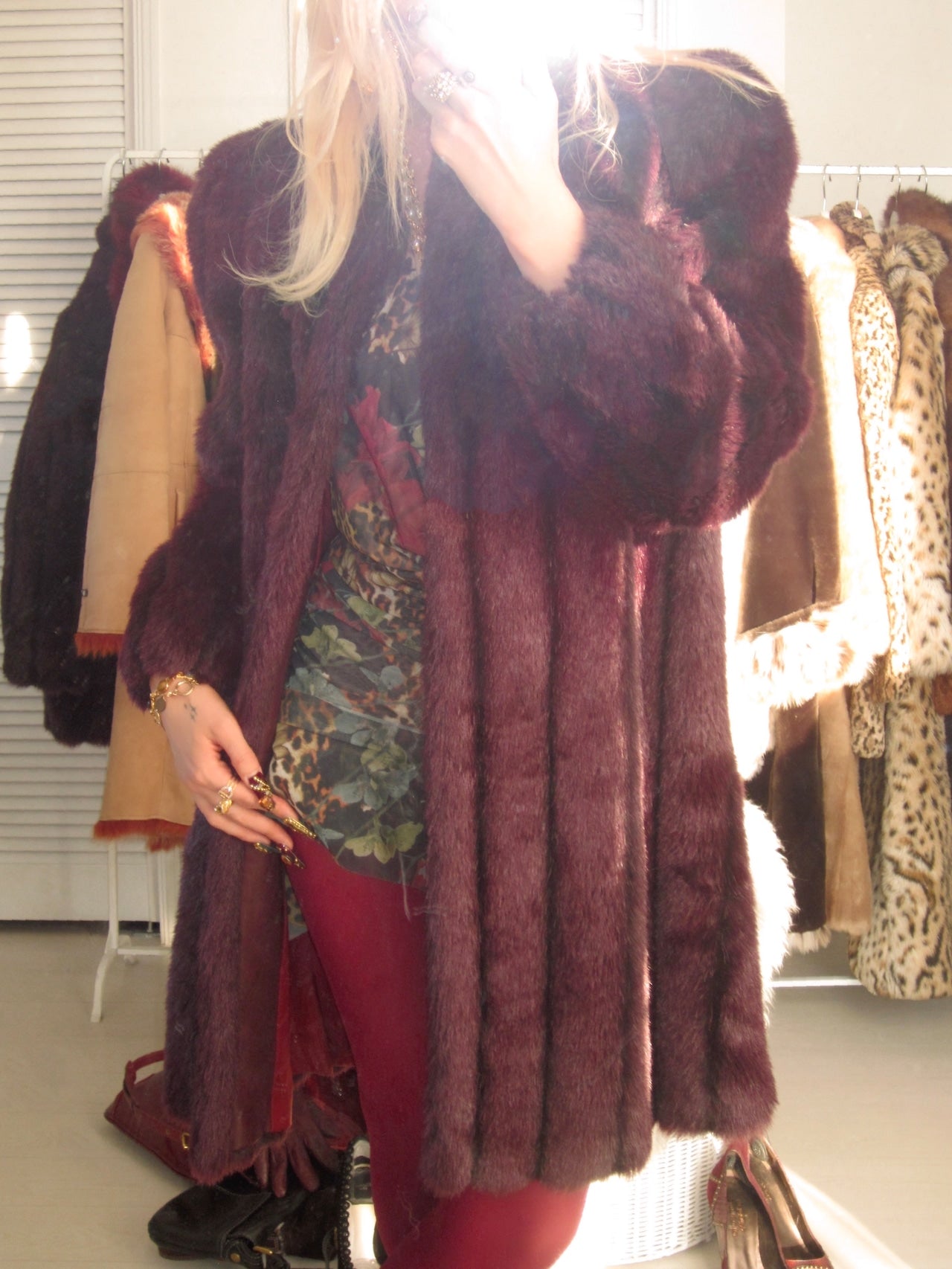 Vintage Plum royal faux fur midi coat