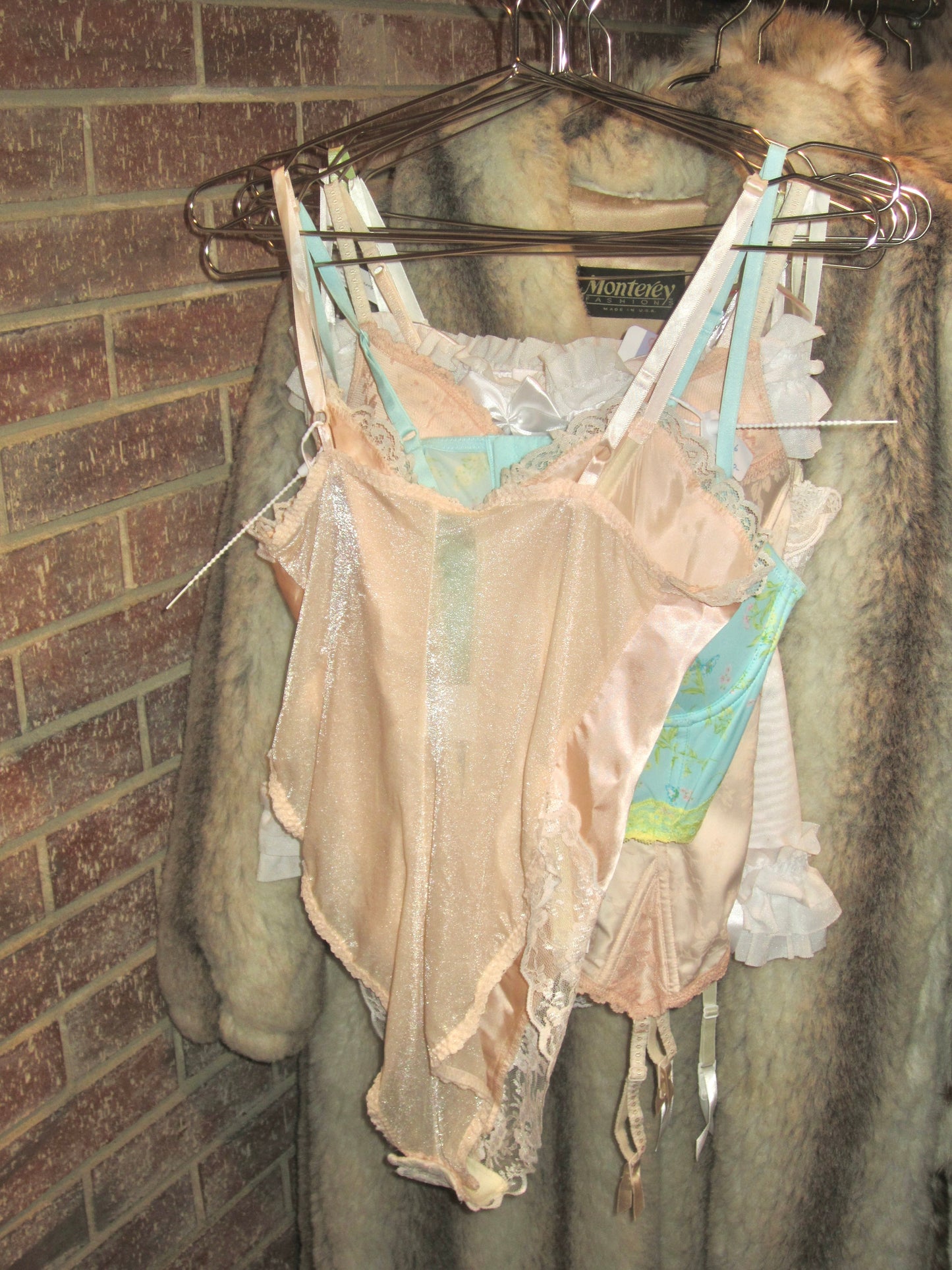 80s coquette blush satin bodysuit with lace ruffle detail