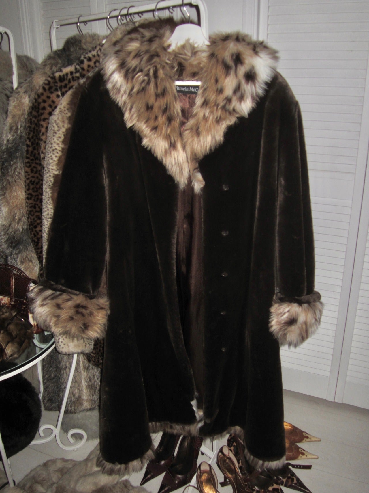 Mid night owl vintage long faux fur coat
