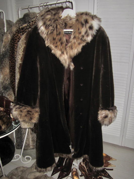 Mid night owl vintage long faux fur coat