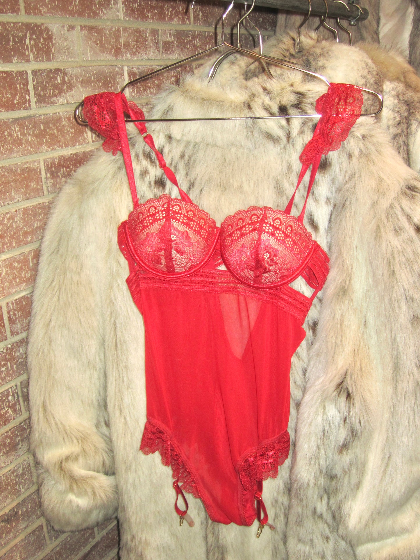 Frederick’s of Hollywood Red bodysuit with built in garters