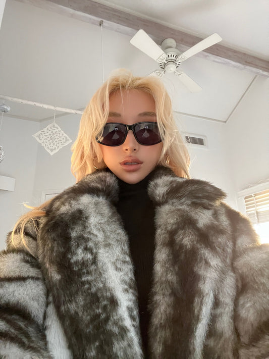Exclusive black bear faux fur coat