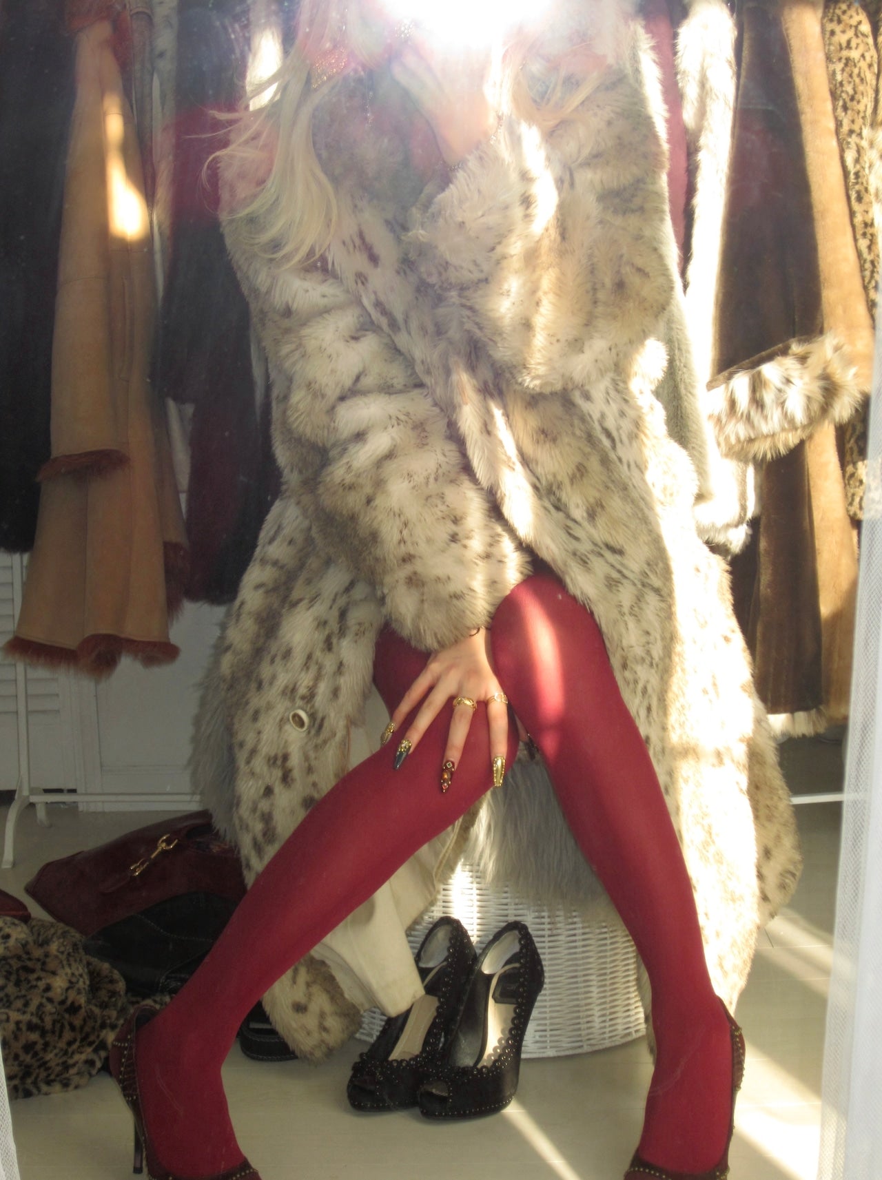 Light brown leopard faux fur coat