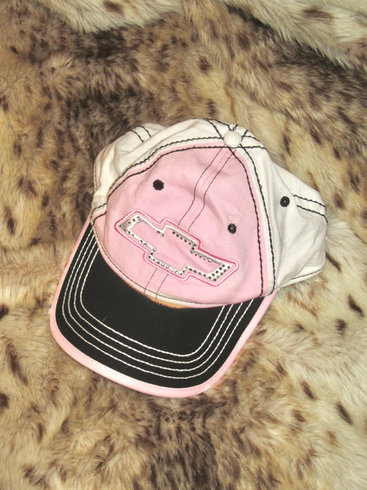 Y2k Pink and black Chevy rhinestone logo baseball cap