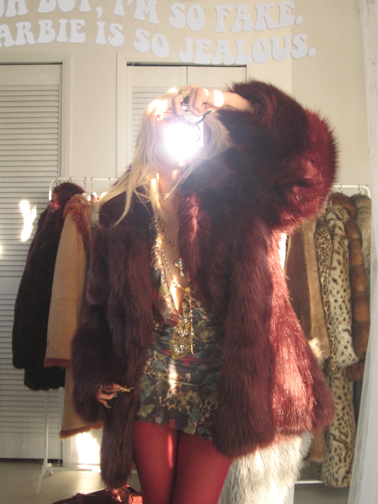 Vintage Cherry Bordeaux faux fur coat