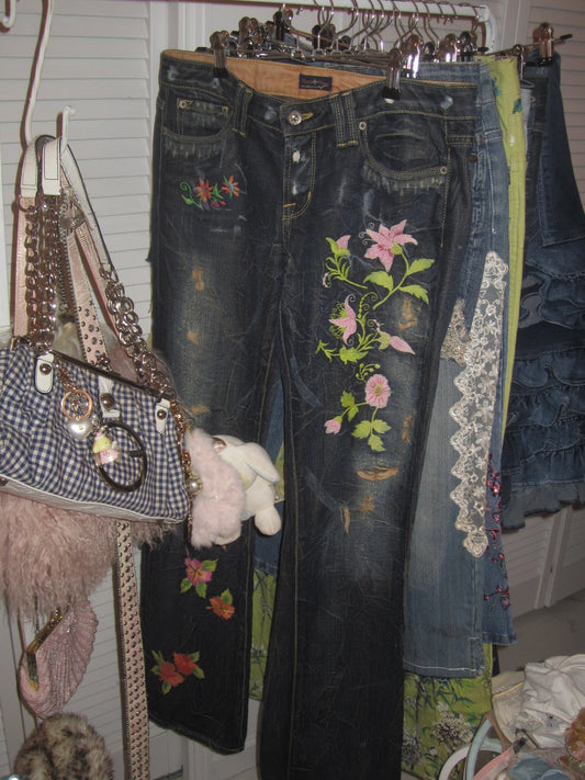 Y2K flower embroidered denim