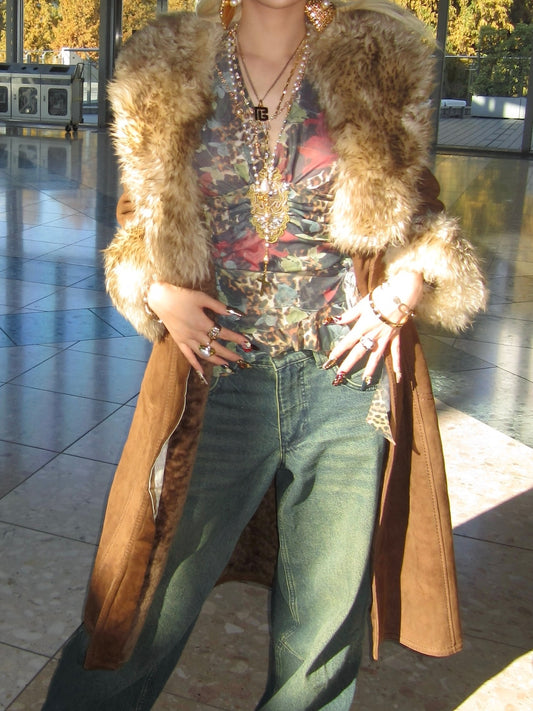 Maron brûlée long mouton coat