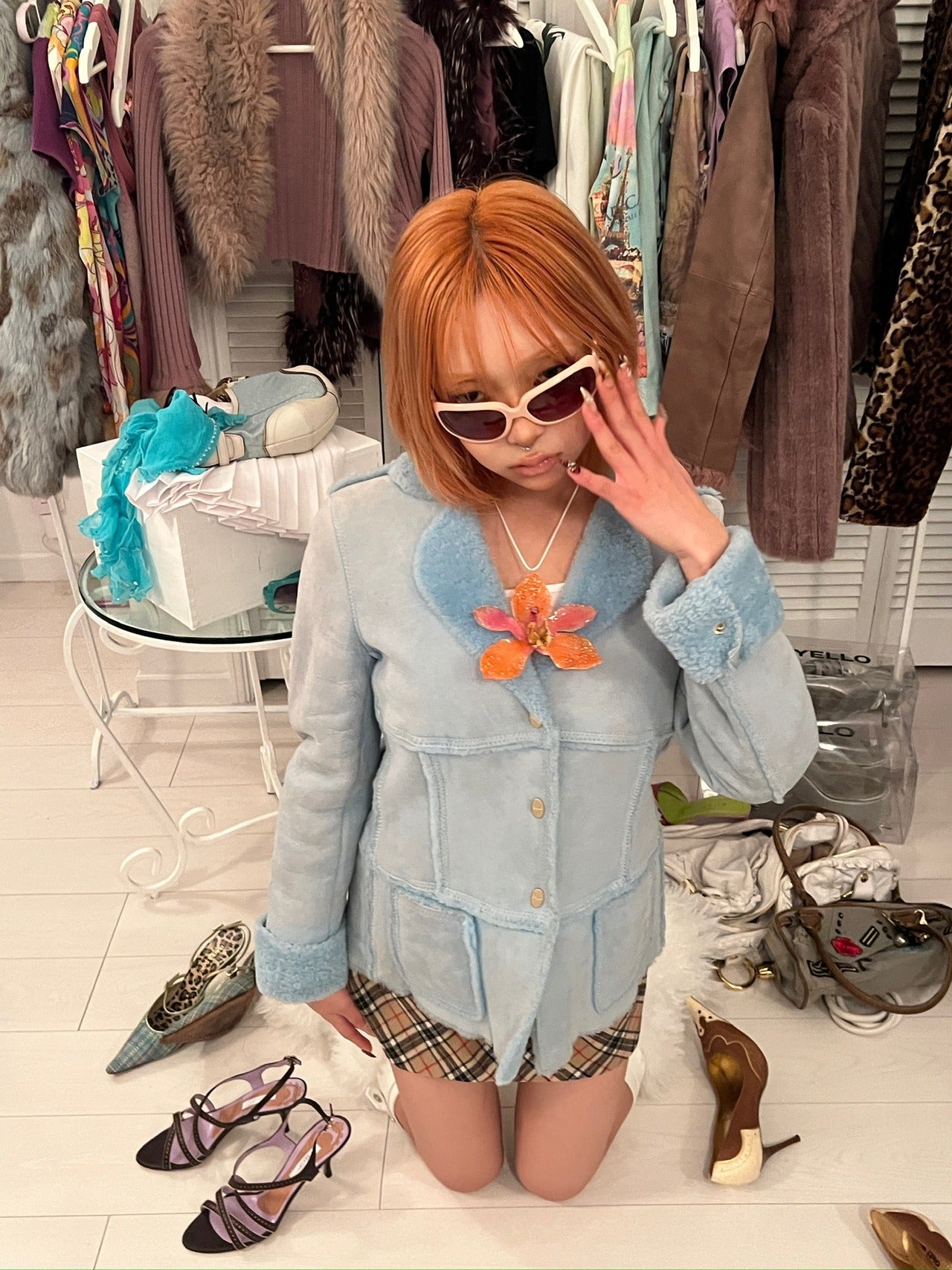 Salvatore Ferragamo baby blue sheep leather jacket