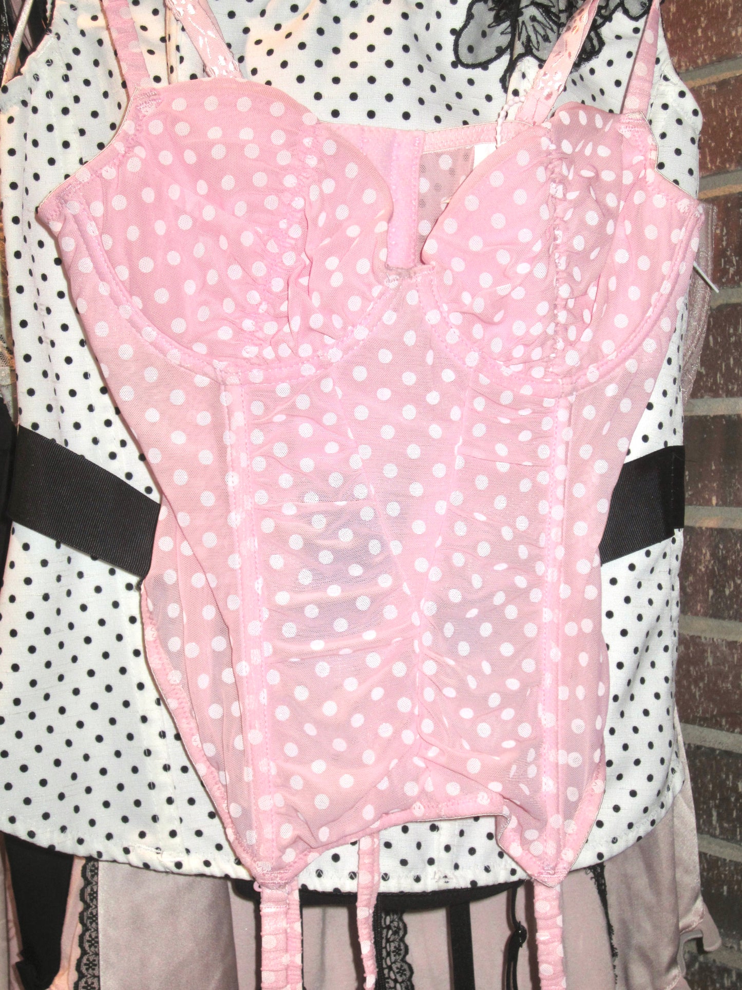 00s pink polka dot corset top