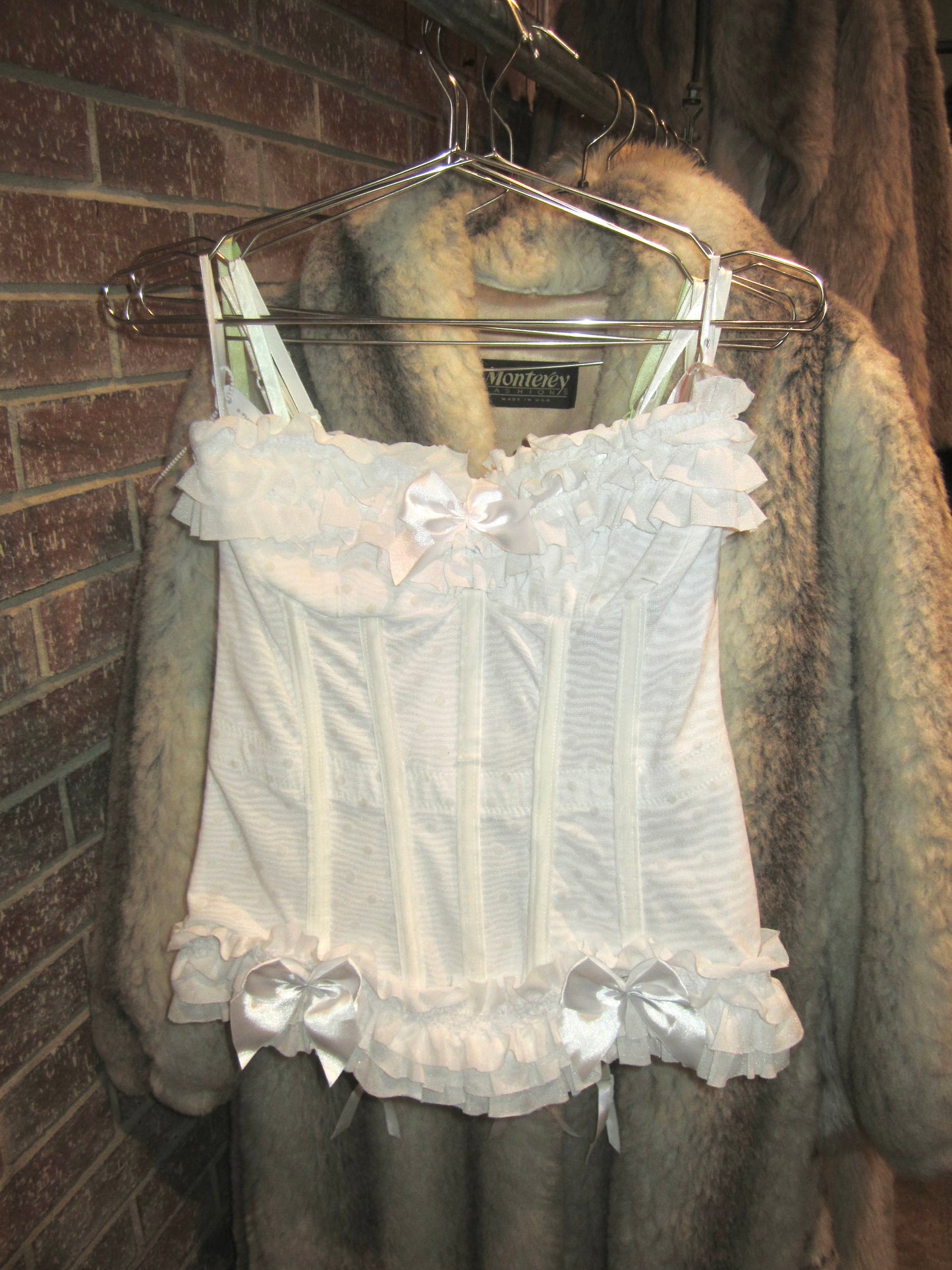 Y2K deadstock coquette polka dot mesh corset