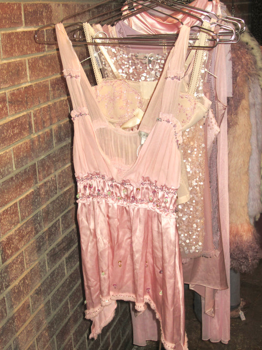 00s vintage exclusive pink silk fairy tank top