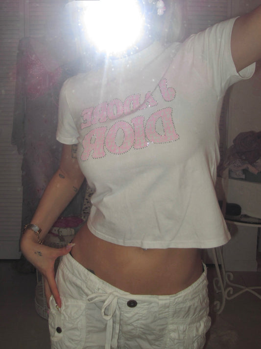 Vintage Dior baby tee pink Rhinestone