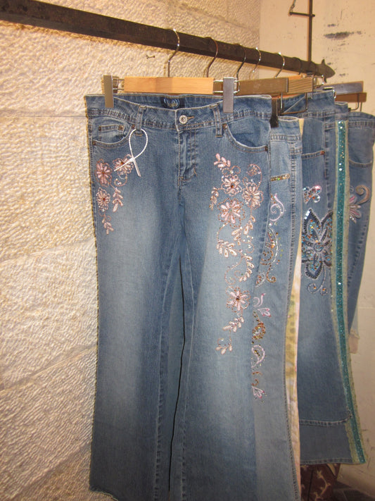 00s ANGELS flower embroidered denim