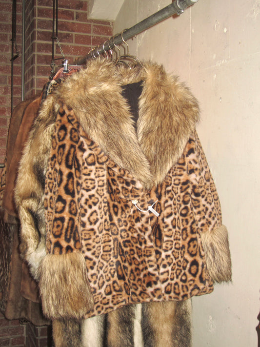 Leopard print faux fur coat
