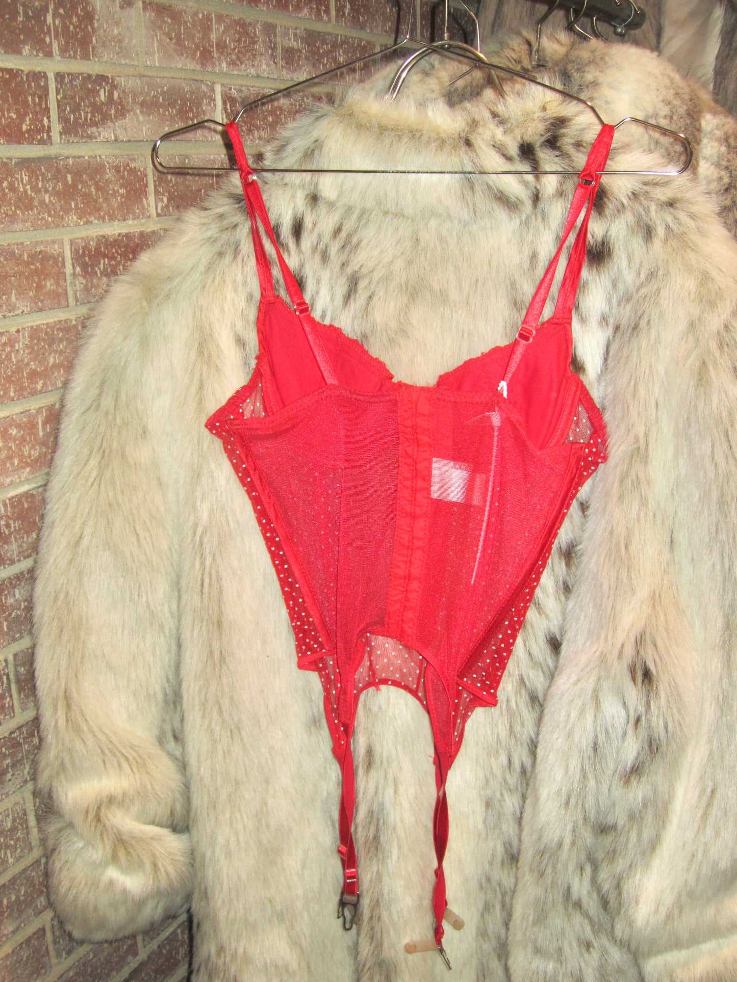 SHIRLEY OF HOLLYWOOD Lacey polka dot corset with garter belt