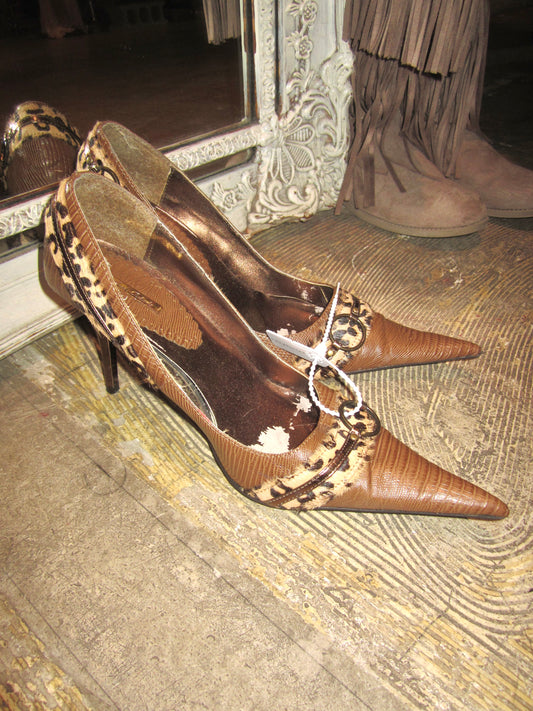 00s vintage leopard leather mule