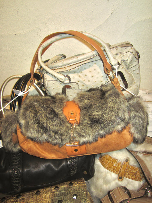 Apricot brown fur handbag