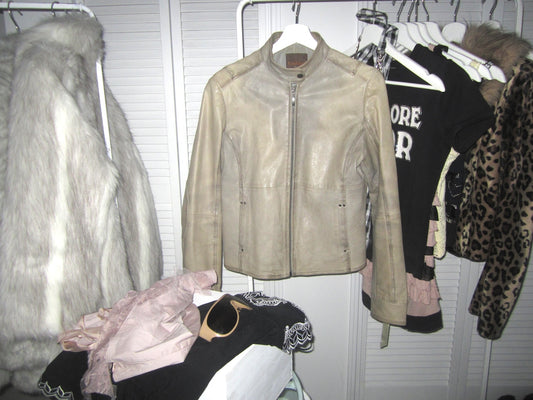 stone grey mud wash lamb leather biker jacket