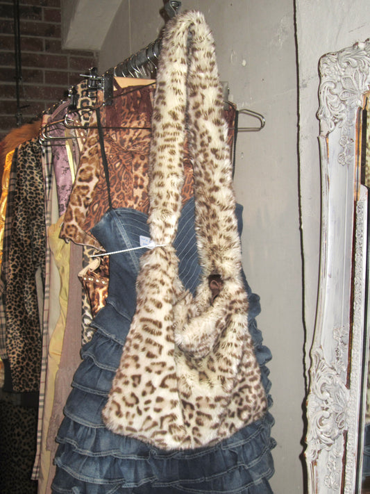 Snow leopard faux fur tote bag
