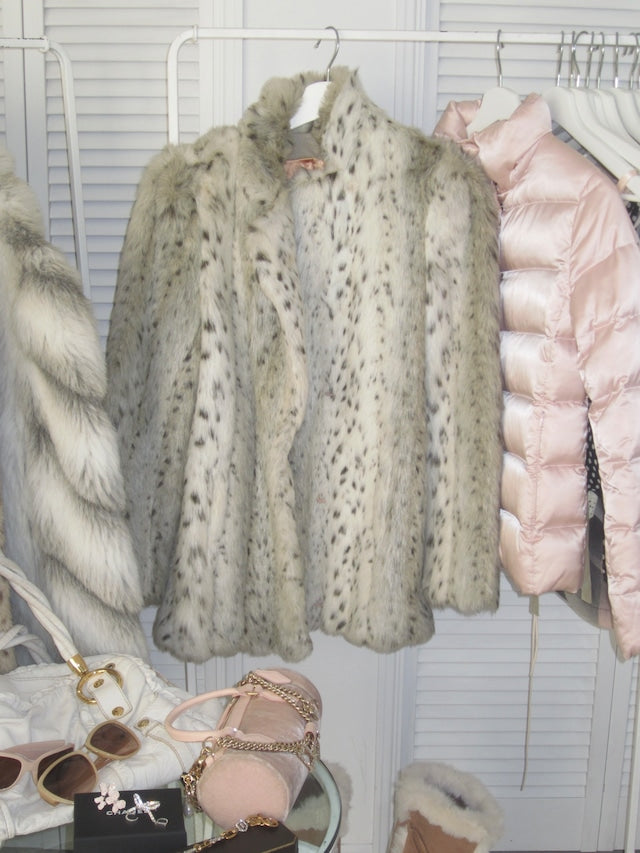 Vintage Snow leopard short faux fur coat